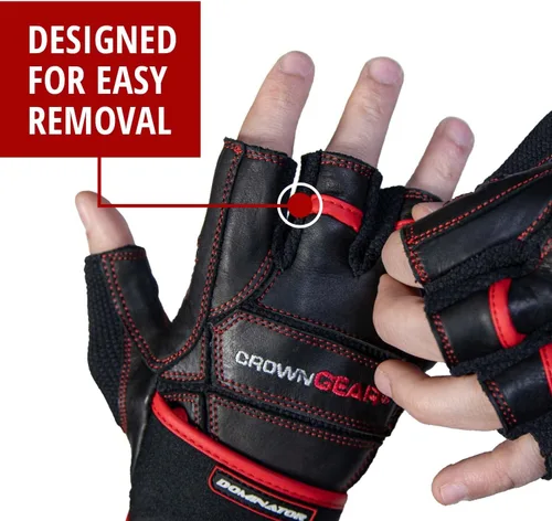 Miniatura 3 de Guantes de levantamiento de pesas para gimnasio, fitness, fisicoculturismo, guantes de entrenamiento cruzado de cuero Dominator Crossfit, con correa