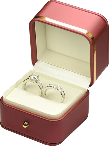 Miniatura 3 de Caja de anillo para propuesta de boda, compromiso para hombres y mujeres, de lujo, suave al tacto, color rojo de primera calidad, caja de joyería