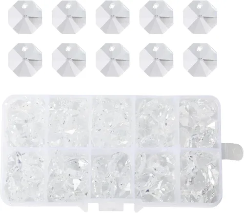LONGWIN Lote de 100 piezas de 1 agujero de cristal octágono cuentas, prisma de cristal Suncatcher piezas de repuesto lámpara DIY colgante colgante