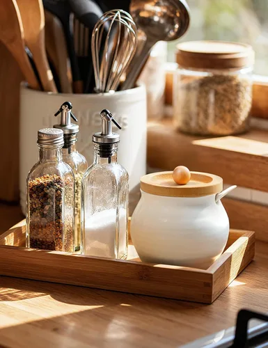 Miniatura 8 de AISBUGUR Azucarero con tapa y cuchara: tarro de azúcar de 10 onzas con tapa de bambú, recipiente de cerámica para barra de café, encimera