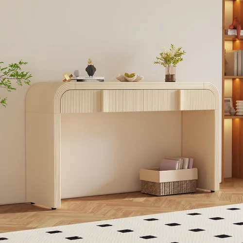 Knocbel Mesa consola con 2 cajones ranurados, mesas de sofá modernas con curvas redondeadas únicas y superficie lisa para sala de estar, entrada, 55