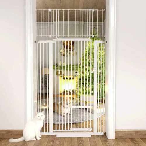 Miniatura 9 de Puerta extra alta para gatos de 55.11 pulgadas de ancho de 29.5-40.6 pulgadas de ancho para puerta de mascotas con puertas para gatos, kit de Blanco