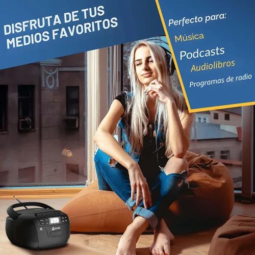 Miniatura 4 de KLIM Reproductor de CD y Reproductor de Cinta de Casete con Estuche, Boombox Bluetooth, Radio AM/FM, Sonido Estéreo, Control Remoto, Combo de CD