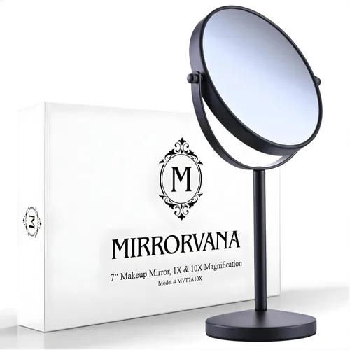 MIRRORVANA Espejo de maquillaje con aumento 10X en soporte redondo para mesa, escritorio de tocador de dormitorio y encimera de baño, espejo de