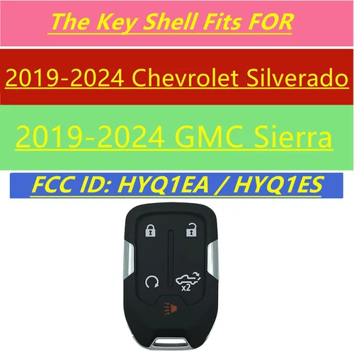 Miniatura 4 de Funda de repuesto para llavero de 5 botones para GMC Sierra 2019-2024, Chevy Silverado, GMC Acadia Pickup Trucks (plástico ABS + aleación de zinc)