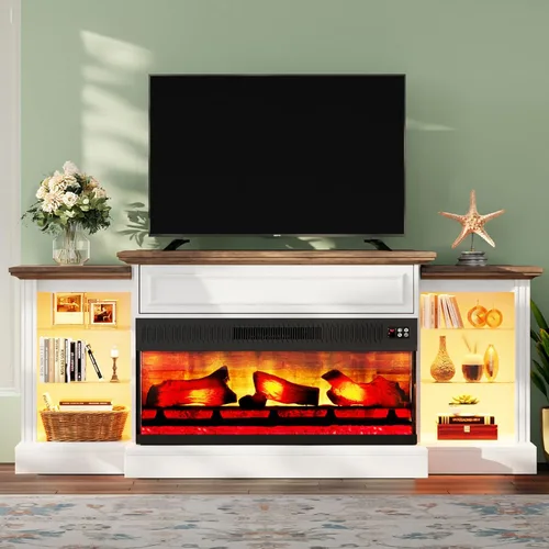 Miniatura 8 de AMERLIFE - Chimenea eléctrica de 60 pulgadas con repisa, soporte de TV de chimenea de tres lados estilo granja para televisores de hasta 65