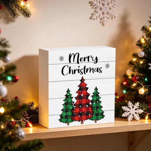 Miniatura 4 de Decoraciones navideñas para interiores, decoración de Navidad, mesa, hogar, habitación, oficina, baño, búfalo, caja de madera, letrero de madera
