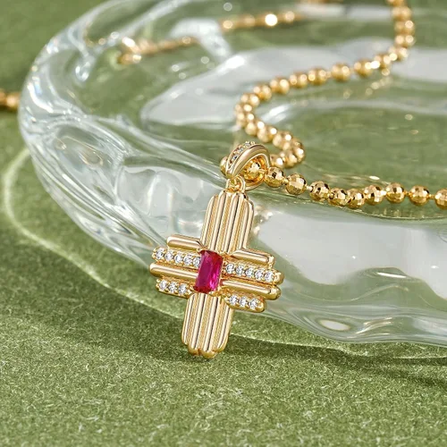 Miniatura 153 de Fettero - Collar con dije de cruz de fe, chapado en oro de 14 K, cadena fina, minimalista, simple, pequeña, para oración, regalo de joyería religiosa