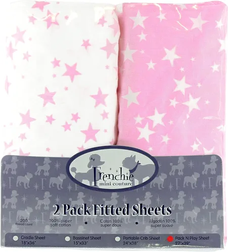Miniatura 30 de Frenchie Mini Couture Sábanas bajeras para cuna, 100% algodón, se adaptan a colchones de niños pequeños, estrellas azules, 28 x 52 pulgadas, paquete