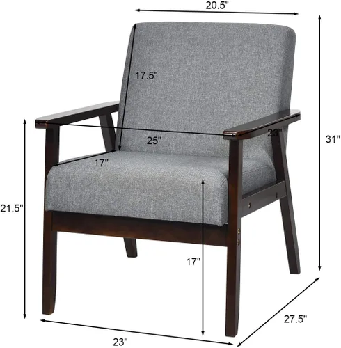 Miniatura 2 de Giantex Juego de 2 sillas decorativas modernas de mediados de siglo, sillón de tela retro, hecho de madera maciza, sillón tapizado de lino para sala