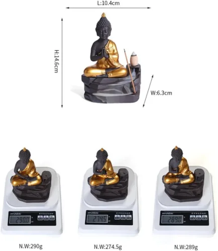 Miniatura 6 de Golden Buddha - Quemador de incienso zen, soporte para incienso árabe, cascada de humo, estufa oriental de aromaterapia decorativa (A)