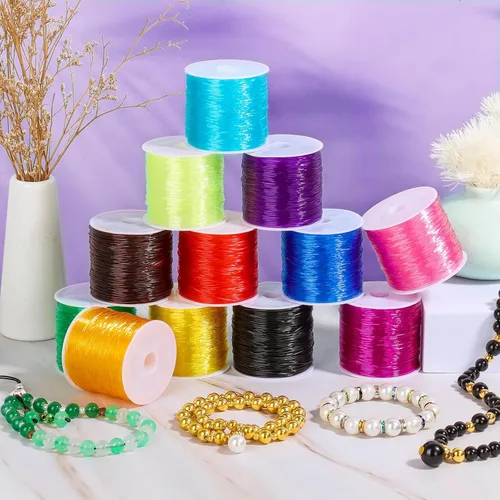 Miniatura 7 de PAXCOO 12 rollos de hilo elástico Crystal Tec para pulseras, cordón de hilo elástico para cuentas de 0.031 pulgadas, hilo de joyería para pulseras