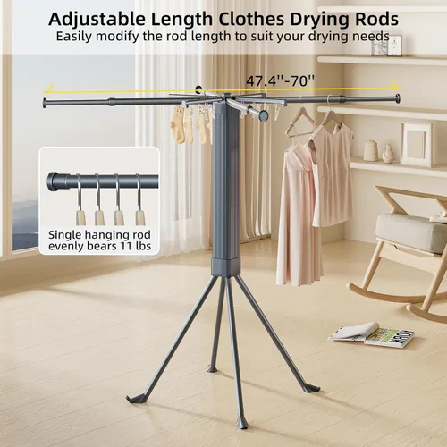 Miniatura 3 de BIREN Tendedero de Ropa Plegable Extensible Tendedero de Lavandería con 16 Clips Tendedero de Ropa Plegable que Ahorra Espacio para Colgar Ropa, Gris