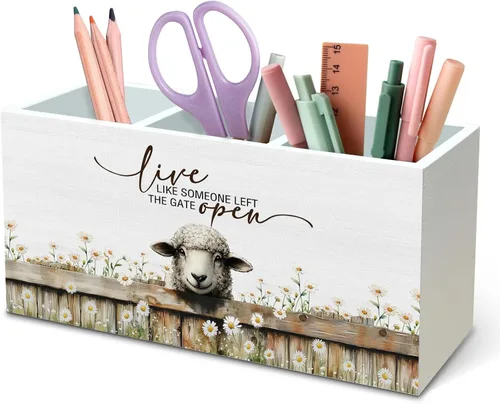 Miniatura 24 de DILSJ Organizador inspirador de 2 compartimentos para lápices, organizador para escritorio, amantes de los pollos regalos para mujeres, Live Like