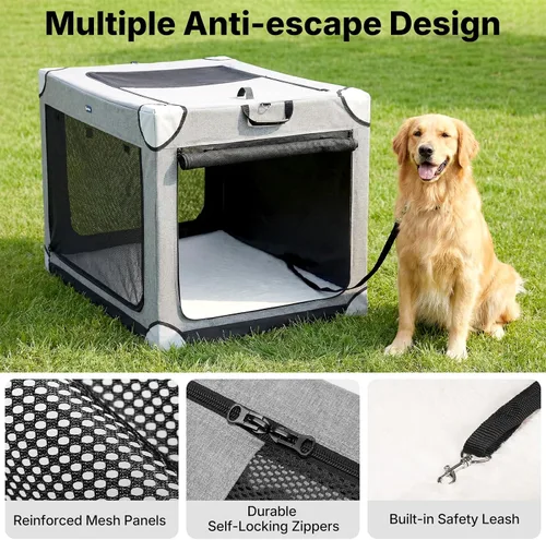 Miniatura 3 de Veehoo Jaula grande para perros para interiores y exteriores, portátil, plegable, para perros, 42 pulgadas, suave, plegable, con ventanas de malla