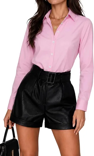 Miniatura 8 de Blusas de negocios para mujer, de manga larga, sin arrugas, con botones, ajuste clásico, cuello para el trabajo y la oficina