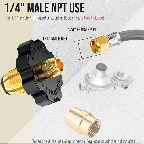 Miniatura 4 de 1 enchufe adaptador de tanque de gas propano POL con exceso de flujo a rosca macho NPT de 1/4 pulgadas, conector de tanque de propano de 5-100