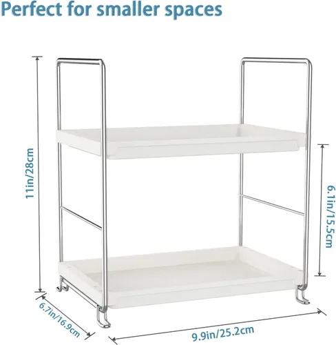 Miniatura 2 de Estante de especias de cocina de 2 niveles, organizador de encimera de baño, bandeja de tocador, almacenamiento de cosméticos y maquillaje, estante