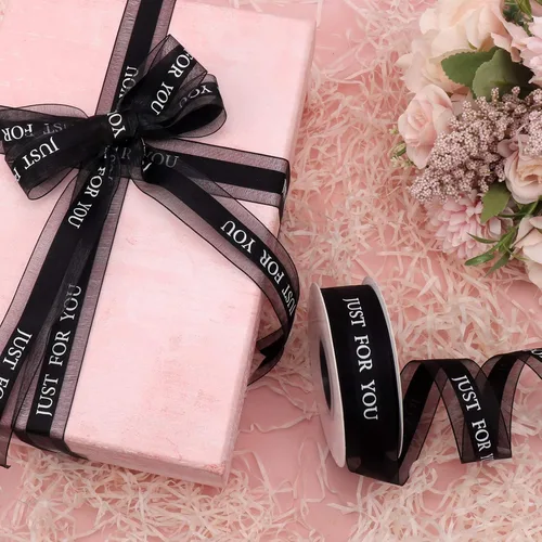 Miniatura 5 de 2 rollos de cinta de Pascua de gasa blanca y negra, cinta Just for You para envoltura de regalos, fiesta de vacaciones, decoración de boda, cinta
