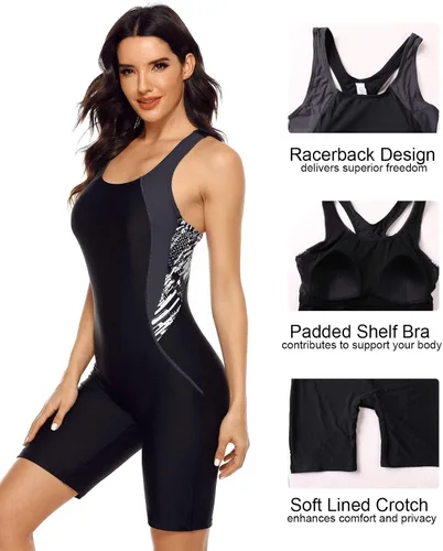 Miniatura 3 de beautyin Traje de baño Boyleg de una pieza para mujer con espalda cruzada