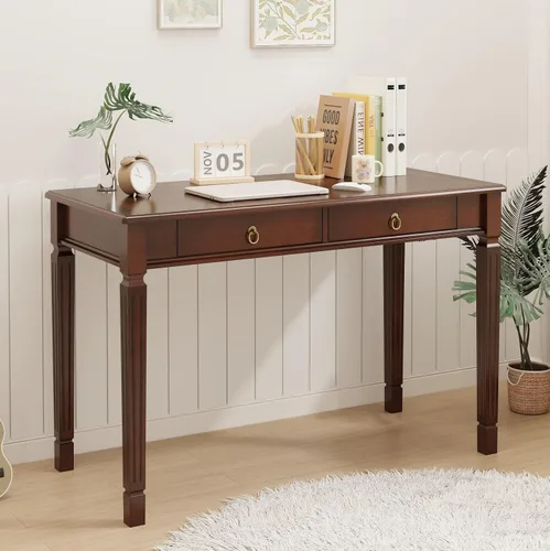 Miniatura 10 de Escritorio pequeño con 2 cajones de almacenamiento, escritorios de oficina en casa de 31.5 pulgadas, elegantes escritorios de madera con patas