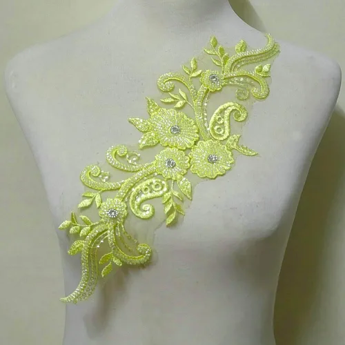 Miniatura 15 de Apliques de encaje con cuentas 3D Luz Lujo Ropa Collar Ramillete Bordado Accesorios (azul oscuro)