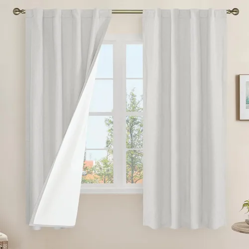 Miniatura 28 de LAMIT Cortinas de lino natural 100 % opacas para ventana, para dormitorio, 45 pulgadas, cortinas térmicas con textura de lino estilo granja