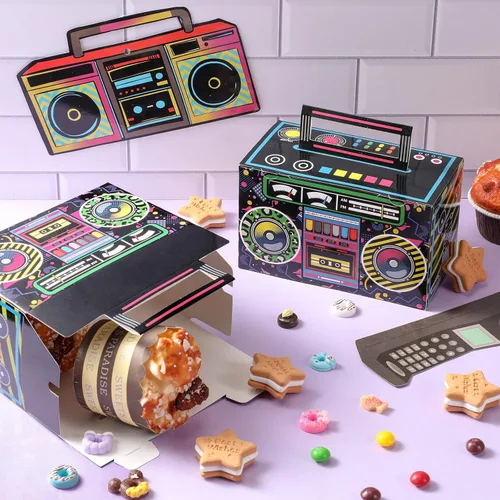 Miniatura 4 de Cajas de recuerdo de fiesta de los años 80, caja de regalo novedosa, cajas de papel de dulces de los años 80, decoraciones de radio retro de los 80
