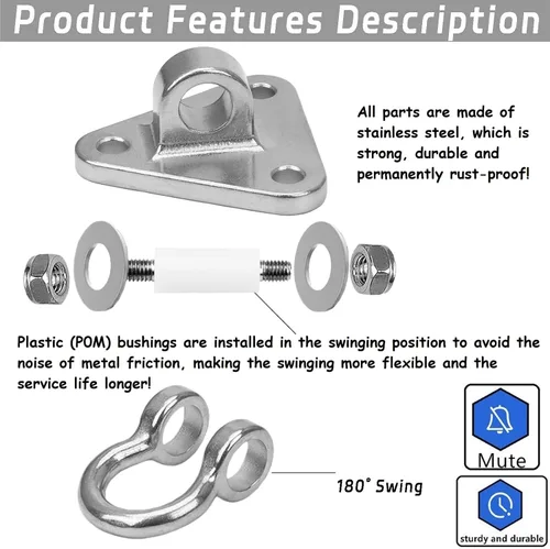 Miniatura 2 de Juego de 2 ganchos de columpio de acero inoxidable 304 de alta resistencia, capacidad de 1500 libras, accesorios de 180° para yoga, porche, Estilo 3