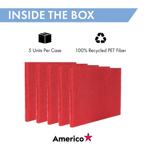 Miniatura 3 de Americo Almohadilla de suelo con búfer roja, para limpieza ligera y pulido, 14 x 28 pulgadas, 5 almohadillas/estuche, hecha de 100% contenido