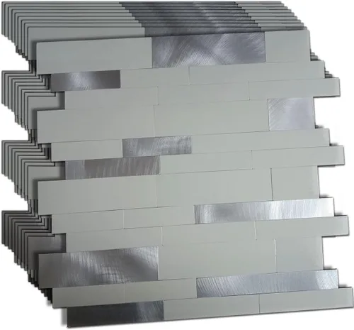 Miniatura 8 de XUANINY 10 hojas de azulejos metálicos despegar y pegar para protector contra salpicaduras, autoadhesivos de aluminio 3D, adhesivos de pared