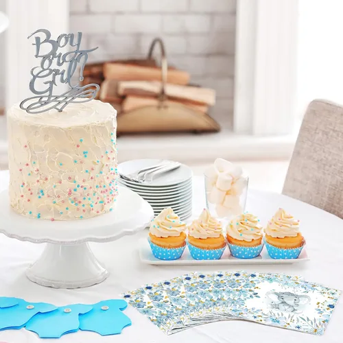 Miniatura 7 de Outus 100 servilletas de elefante azul para baby shower, decoraciones de baby shower para niños, cócteles, postres, servilletas de papel desechables