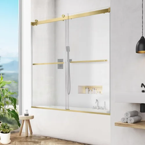 Miniatura 11 de Puerta corrediza de cristal para bañera, 56-60 pulgadas de ancho x 58 pulgadas de alto, sin marco, para baño, vidrio templado transparente de 5/16