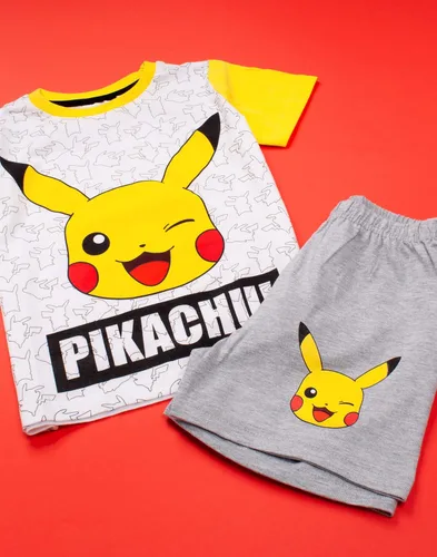 Miniatura 3 de Pokemon Pikachu Cara Gris Amarillo Niños Niños Pijamas Conjunto de Ropa de Dormir