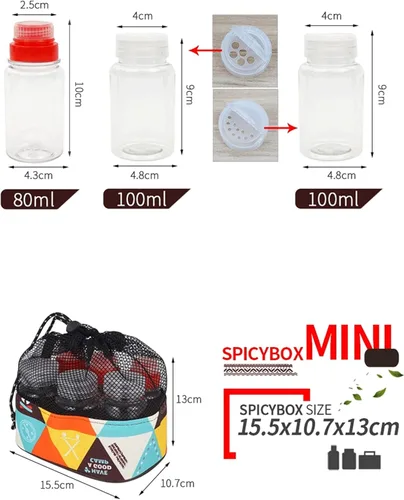 Miniatura 5 de FantasyDay 6 frascos de plástico PET para especias a prueba de humedad con tapa, para camping, picnic, cocina al aire libre, condimento, organizador