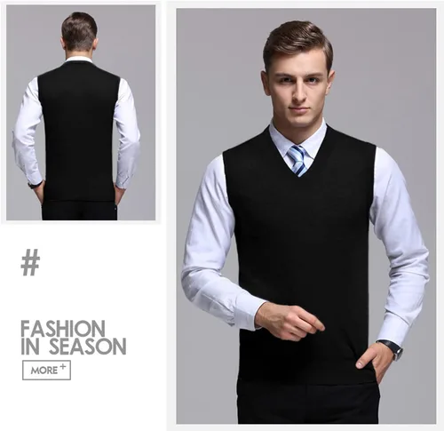 Miniatura 4 de Amussiar Suéter casual para hombre, chaleco con cuello en V, ajustado, sin mangas, suéter de punto