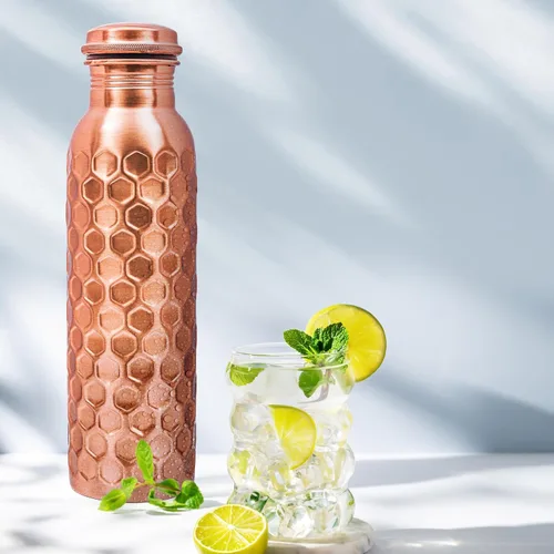 Miniatura 9 de Botella de agua de cobre extra grande de 32 onzas, botella de cobre puro para agua potable, botella ayurvédica de diamante, recipiente a prueba