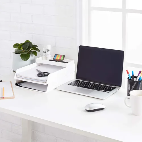 Miniatura 5 de Amazon Basics Organizador de escritorio de plástico - Medio bandeja accesoria, blanco 2-Blanco
