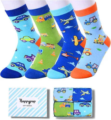 Miniatura 2 de HAPPYPOP Calcetines a la pantorrilla para niños diseño de tiburón loco diseño espacial deportes animales comida