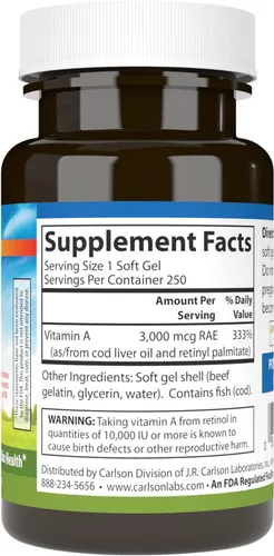 Miniatura 2 de Carlson - Vitamina A, 10000 UI (3000 mcg RAE), Visión Health, 250 cápsulas blandas