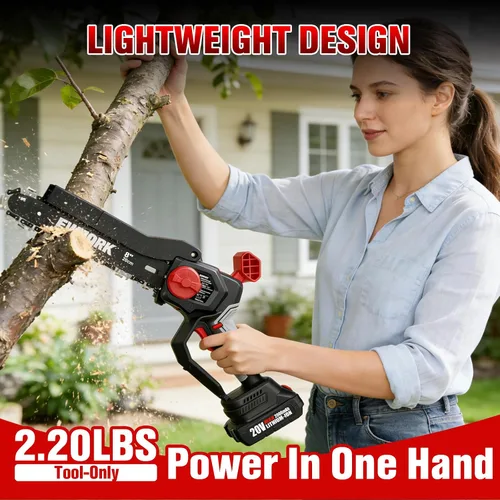 Miniatura 4 de EWORK Mini motosierra inalámbrica de 8 pulgadas, motor sin escobillas, mini motosierra eléctrica inalámbrica con tensión automática, ligera