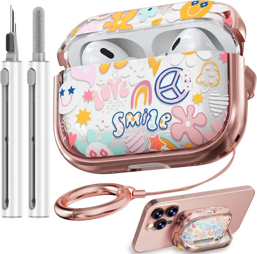 Miniatura 56 de Inesore Funda para AirPods Pro 3 2025 con cerradura, funda transparente floral para mujeres, compatible con Apple Airpods Pro de 3ª