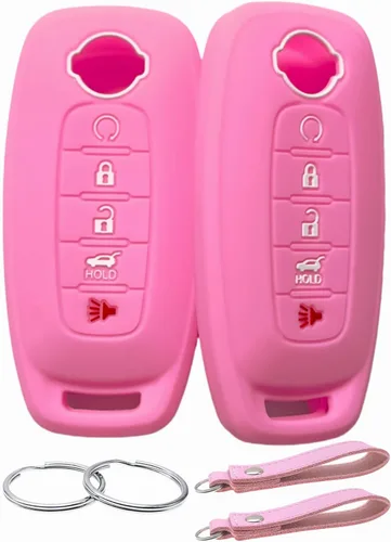 REPROTECTING Funda de goma de silicona para llavero compatible con Nissan Pathfinder Rogue (5 botones, rosa rosa)