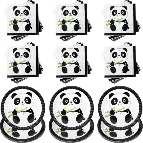 Boao Juego de 70 platos y servilletas de panda para fiesta de panda, vajilla desechable que incluye platos de papel para pasteles y servilletas,