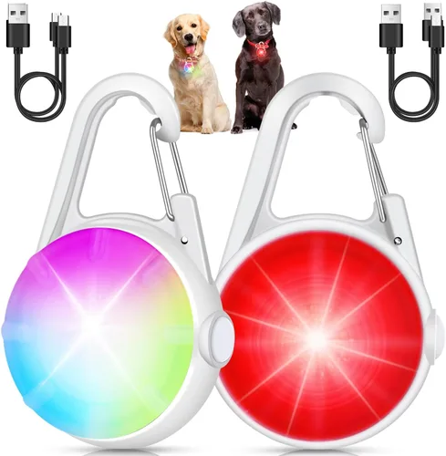 Miniatura 11 de Paquete de 2 luces para collar de perro, luces recargables para perro para caminar de noche con clip, collar LED impermeable de 4 modos para correr