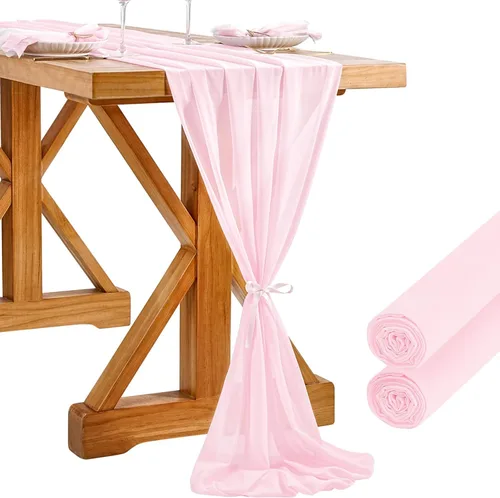 Miniatura 23 de SoarDream - Camino de mesa de gasa, color rosa bebé, de 27 x 120 pulgadas, camino de mesa de estilo romántico ideal para fiesta de boda Púrpura claro