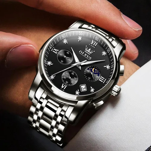 Miniatura 2 de OLEVS Watch for Men Diamond Business Dress Analog Quartz Stainless Steel Waterproof Luminous Date Two Tone Luxury Casual Wrist Watch Blue
