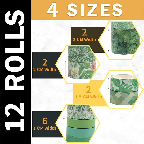 Miniatura 3 de LOMIMOS 12 rollos de cintas Washi, cinta decorativa de cactus floral de plantas verdes para álbumes de recortes, diarios, decoración de bricolaje