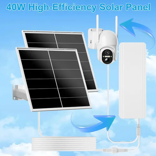 Miniatura 3 de Kit de panel solar de 40 W y batería de 24000 mAh para cámaras de seguridad PTZ, salida ajustable de 5 V/12 V, enchufes USB-C y CC, montaje de 360°