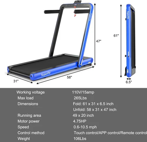 Miniatura 9 de Goplus Caminadora plegable 2 en 1, 4.75 HP Superfit para debajo del escritorio, caminadora eléctrica con control de aplicación, pantalla táctil LED